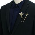 Rhinestone Crown Tassel Brooch Lapel Pins For Men Suit Shirt Jewelry Accessories. 