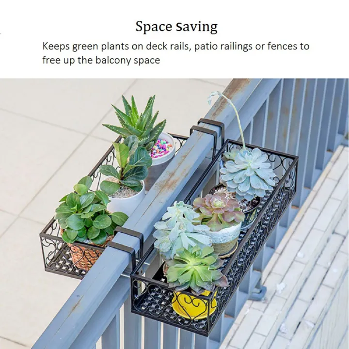 Migeet Flower Pot Stand Rack Deck Rail Flowerpot Railing Shelf Balcony Rail pl-anter Shelf Fence Railing Flower Pots Holder