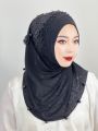 Muslim Beaded Hijab Adult Solid Color Hat Soft Hat with Flowers Female Hijab Shawl Wrap Buni Amira Style Arab Hijab Turkey. 