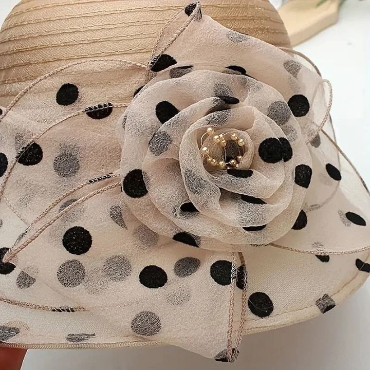 Flower%20Decor%20Dotted%20Print%20Bucket%20Hat,%20Sunscreen%20Fashion%20Elegant%20Traveling%20Fisherman%20Hat%20For%20Vacation,%20Women's%20Caps%20Hats%20-%20Image%206