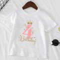 Kids T Shirt Birthday Numbers 1-10 Crown Shirt Summer Girls Birthday Tops White Short Sleeve Wild Tees Children Party Clothes. 