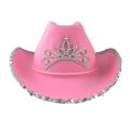 Western Cowboy Caps Pink Cowgirl Hat for Women Girl Tiara Cowgirl Hat Holiday Costume Party Hat Feather Edge Fedora Cap.