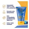 5in1 sun protection that immediately protects children's skin against sunburn & prevents skin dehydration. Pediatrically approved, extra water resistant formula. NIVEA SUN Kids Protect & Care To Go Lotion.. 
