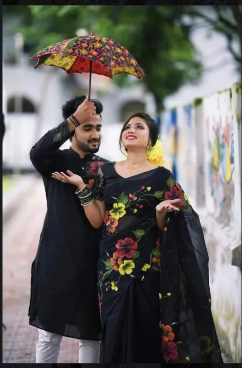 New%20Designer%20Half%20Silk%20Hand%20Print%20Saree%20And%20Dhupian%20Panjabi%20For%20Combo%20Couple%20for%20man%20and%20women%20-%20Image%202