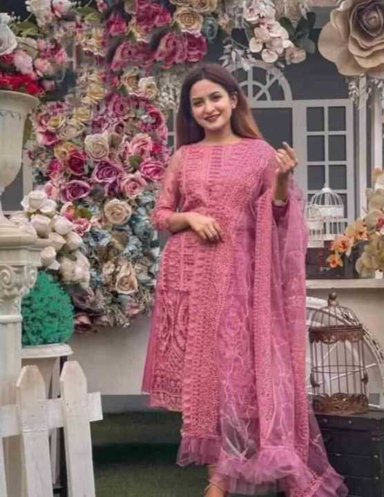 Nazmul fashion museum Indian Soft Net Georgette Sufiya Nazim Shalwar Kameez Four Piece Dress for Women
