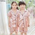 Toddler Girls Pyjamas Kids Satin Pajamas Button Silk Pajama Sets Teenager Boy Sleepwear Teens Pajamas Summer Clothes for 3 -14T.