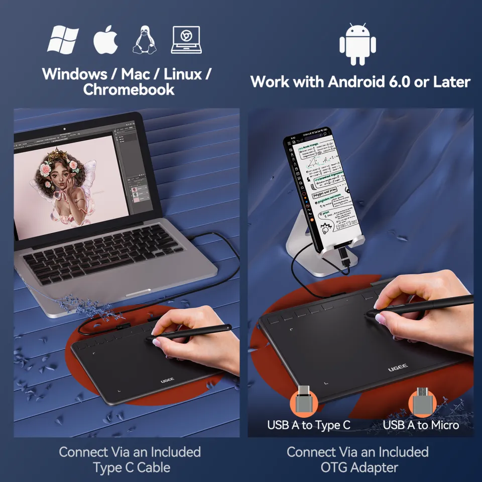 UGEE S640 Graphic Tablet Inch Drawing Tablets Digital Pen Pad