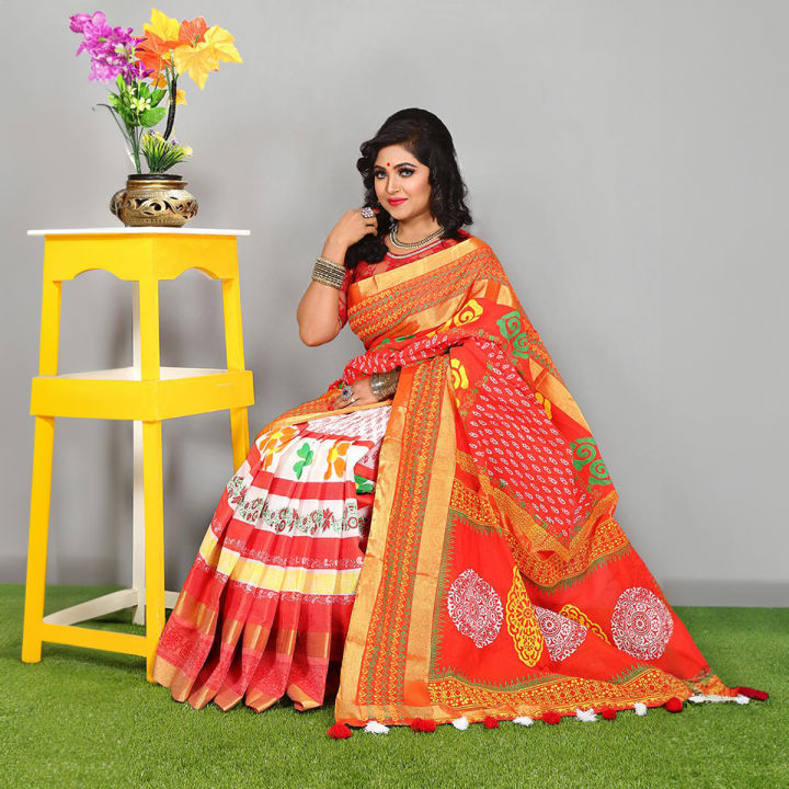 Tangail Tat SILK Women's Saree with Blouse Piece Comfortable and