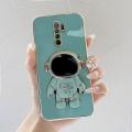 TA for Xiaomi Poco M2 / Redmi 9 Back Cover Creative Cute Astronaut Folding Bracket Luxury 6D Plating Case Soft Silicone Square Phone Case. 