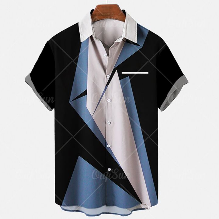2022 Hawaiian Shirt Men 5xl Men's Striped Shirt 3d Print Fashion Casual Retro Style Short-sleeved Unisex Shirt Camisa Manga Curt