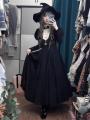 2024 New Gothic Punk Dark Style Lolita Women's Dress Harajuku Vintage Black Long Bubble Sleeve Waist Cinched Dress Autumn Winter.
