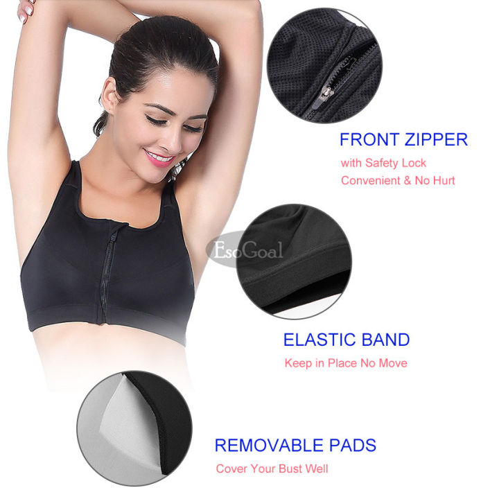 EsoGoal%20Women%20Sports%20Bra%20F-ront%20Zipper%20C-losure%20P-rofessional%20A-nti%20V-ibration%20Padded%20S-hockproof%20with%20Removable%20Pads%20for%20W-orkout%20Running%20G-ym%20E-xercise%20-%20Image%205