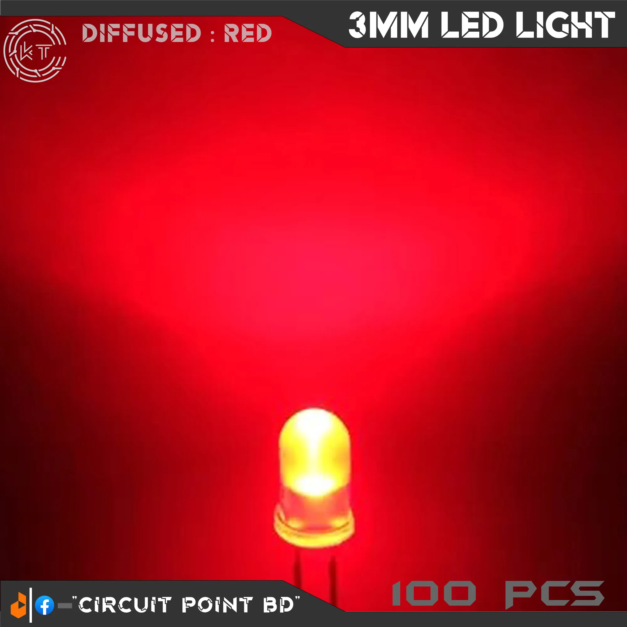 100Pcs - DC 3mm RED LED Light Round Diffused (Colored) 100 Pcs Pack ...