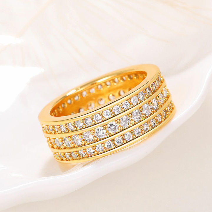 Huitan luxury unisex ring Three rows of diamonds set with zircon ring Status symbol of premium men's ring