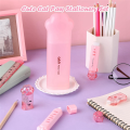 Cute Cat Stationery Set, 6 Pcs Kawaii Cat Stationary Kit Pencil Sharpener Retractable Eraser Correction Tape Ruler Durable Pink.