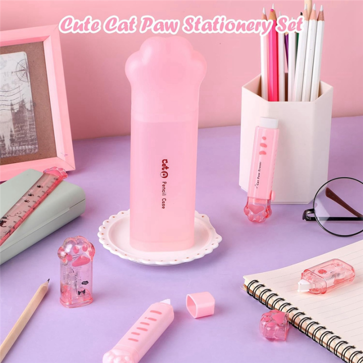 Cute%20Cat%20Stationery%20Set,%206%20Pcs%20Kawaii%20Cat%20Stationary%20Kit%20Pencil%20Sharpener%20Retractable%20Eraser%20Correction%20Tape%20Ruler%20Durable%20Pink%20-%20Image%205