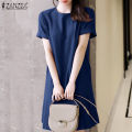 ZANZEA Women Short Sleeve O Neck Flare Swing A Line Mini Dress Party Gown Short Dresses #11. 