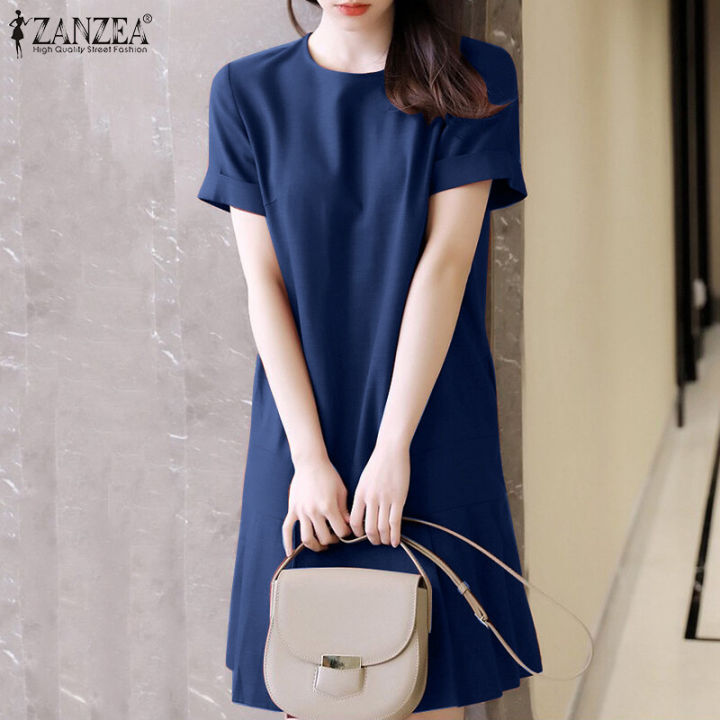 ZANZEA%20Women%20Short%20Sleeve%20O%20Neck%20Flare%20Swing%20A%20Line%20Mini%20Dress%20Party%20Gown%20Short%20Dresses%20#11%20-%20Image%203