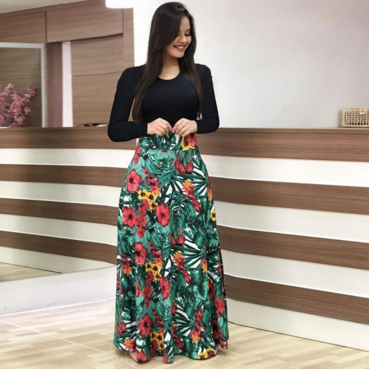 2019%20Hot%20Selling%20Hot%20Edition%20European%20and%20American%20Style%20Flower%20Print%20Dress%20Long%20Skirt%20Women's%2020%20Same-day%20Shipping%20S-5XL%20-%20Image%204