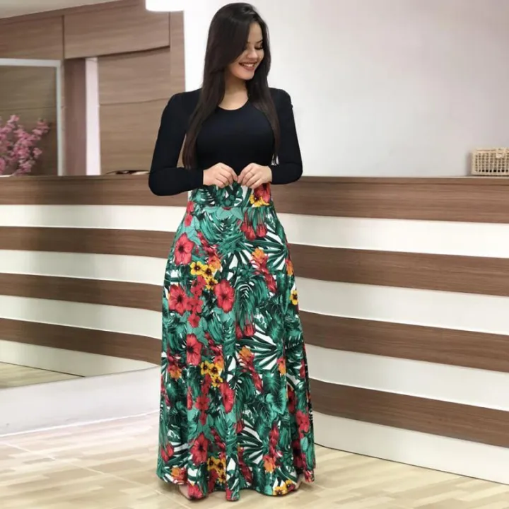 2019%20Hot%20Selling%20Hot%20Edition%20European%20and%20American%20Style%20Flower%20Print%20Dress%20Long%20Skirt%20Women's%2020%20Same-day%20Shipping%20S-5XL%20-%20Image%204