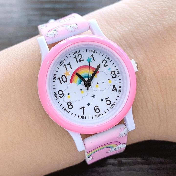 【Hannah Martin Store】2022 New Rainbow Cloud Printed Silicone Band Children's Watch Girl Cartoon Quartz Watch watches boys girl