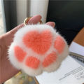 Pendant Keyrings Gift Plush Cute Cat Claw Real Mink Fur Keychain Women Bag Ornaments Small Paw Toy Soft Pom Pom Ball Car Key.