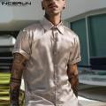 INCERUN Mens Stain Short Sleeve T Shirt Collared Button Down Formal Party Dress Tee Tops(Western Style). 