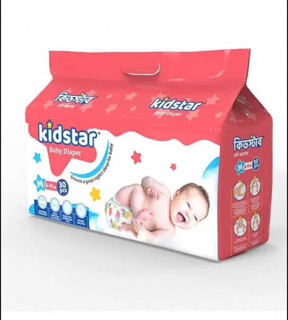 Kidstar Ultra Soft Belt Diaper Medium (M) 30pcs Pack (6-11 Kg) for Kids Safety and Comfortable Pampers