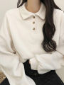 Oversized Polo T-Shirt Women Korean Fashion Preppy Style Pullover Tops Ladies Autumn Winter Casual Long Sleeve Plush Sweatshirts. 