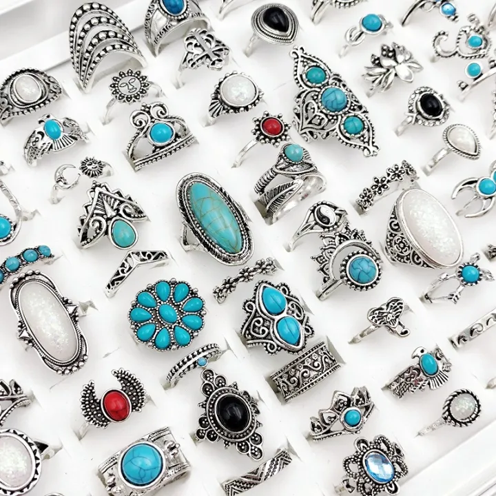 Alien%2050/100Pcss/Lot%20Vintage%20Boho%20Blue%20Stone%20Turquoise%20Rings%20for%20Women%20Wholesale%20Mix%20Styles%20Ethnic%20Finger%20Ring%20Set%20Jewelry%20Party%20Gifts%20-%20Image%205