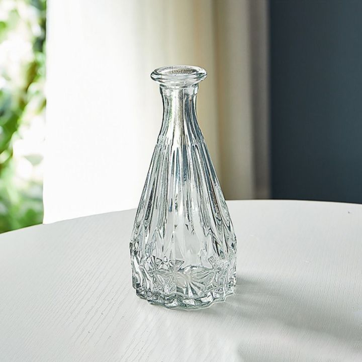 Creative Simple Vintage Embossed Vase Glass Creaft Embossed Printing Transparent Hydroponics Vase DIY Mini Glass Vase Flower Arrangement