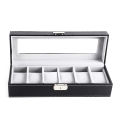 6 Slot Leather Watch Box Display Case Organizer Glass Jewelry Storage Black - Safeguard Timepieces With The 6 Slot Leather Watch Box. 