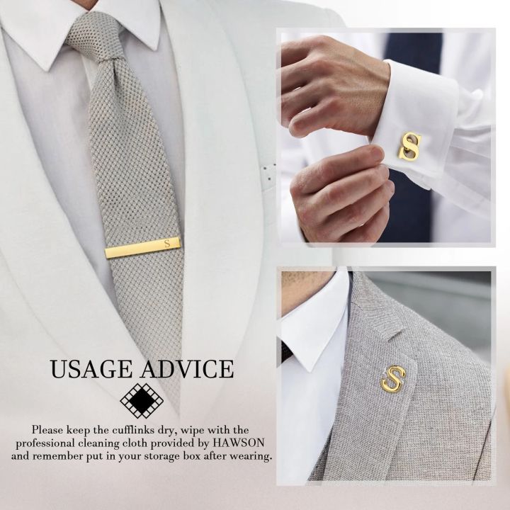 HAWSON%20Personalized%20Letter%20Cufflinks%20Tie%20Clips%20and%20Tie%20Buckle%20Set%20for%20Tie%20and%20French%20Cuffs%20or%20Dress%20Shirt%20,Gift%20for%20him%20-%20Image%205