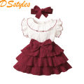 DSstyles Girls Princess Dress Summer Flying Sleeves Ruffled Dress With Bowknot Headband For Birthday Christmas Party.