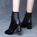 New 2024 Women's Thick Heel Warm Summer Single Boots Fashion Autumn Versatile Mid-Calf Boots British Style High Heel Martin Boots. 
