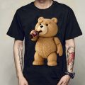 Men's Print Cute Teddy Bear Drinking Poster T-Shirt Summer Short Sleeve Top Cotton T-Shirt Cool T-Shirt Top Streetwear Loser Lione. 