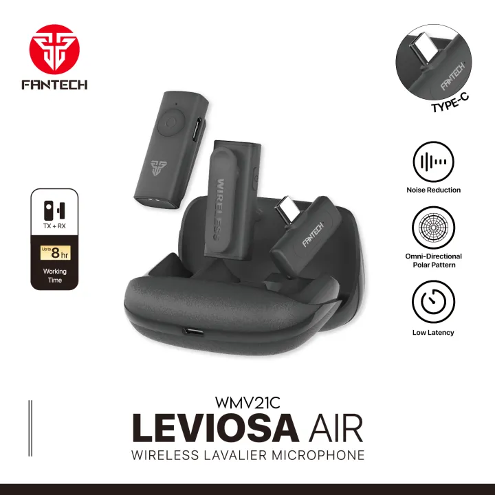 FANTECH WMV11 & WMV21 Leviosa Air Wireless Lapel Lavalier Microphone For Live Broadcast And Streaming With Noise Reduction Type-c & Lightning Single And Duel