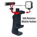 360 Degree Mobile Holder With Cold Shoe Mount For Extra Microphone Or Led Light.