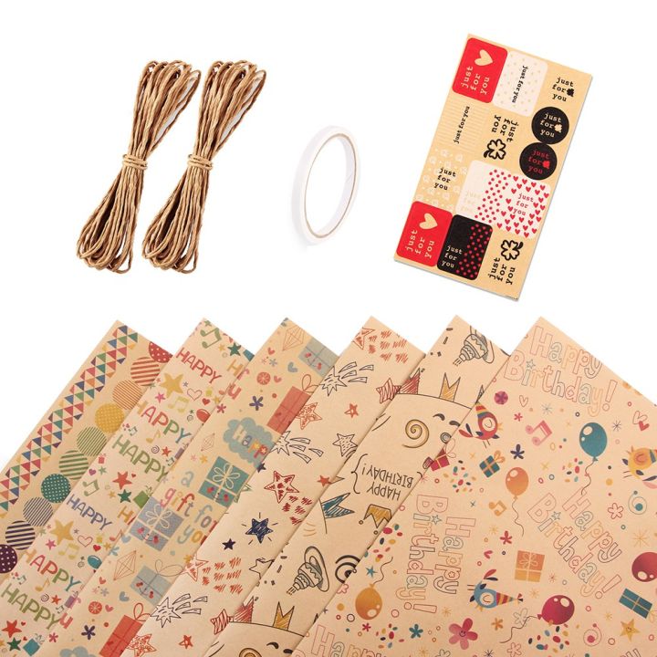 6 Pcs Wrapping Paper Sheets,Birthday Wrapping Paper Set Festival Gift Wrap Papers,Ribbon Present
