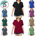 Females Short Raglan Sleeves Dressy Plus Size Women's Tops Casual Button Up V-Neck Tunic Shirts (1X-4X).