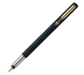 Parker Vector Matte Black Fountain Pen with gold trim.
