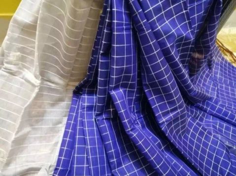Fashionable%20Blue%20&%20Silver%20Colour%20Dhupiyan%20Silk%20Check%20Saree%20For%20Women%20Without%20Blouse%20Piece%20-%20Image%204