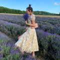 【sought-after】 Short Puff Sleeve Flroal Printed Ruched Party High Split Women Summer Dress Long Maxi Dresses Drawstring Vestidos Sundress. 