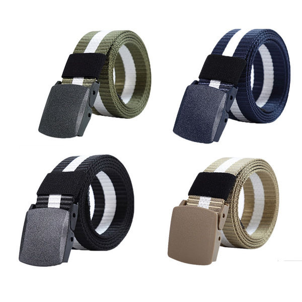 Men's Striped Canvas Belt with Lightweight Nylon and Hard Plastic Buckle – 120cm Outdoor Sports and Leisure Belt.