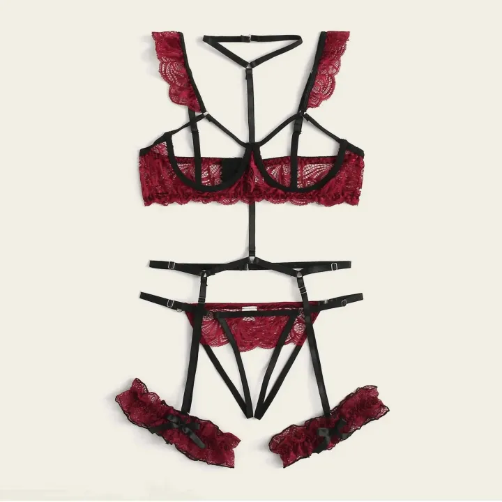 Lace%20Lingerie%20Set%20Women's%20Underwear%20Transparent%20Open%20Bra%20Panty%20Sets%20Garter%20Lace%20Black%20Lingerie%20Bra%20Underwear%20Set%20-%20Image%203
