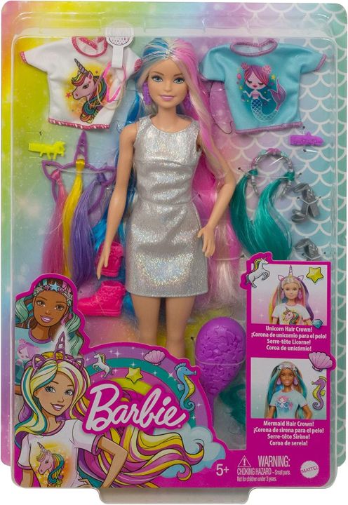 Barbie%20Fantasy%20Hair%20Doll,%20Blonde,%20with%202%20Decorated%20Crowns,%202%20Tops%20and%20Accessories%20for%20Mermaid%20and%20Unicorn%20Looks,%20Plus%20Styling%20Pieces,%20for%20Kids%20Ages%203%20to%207%20-%20Image%207