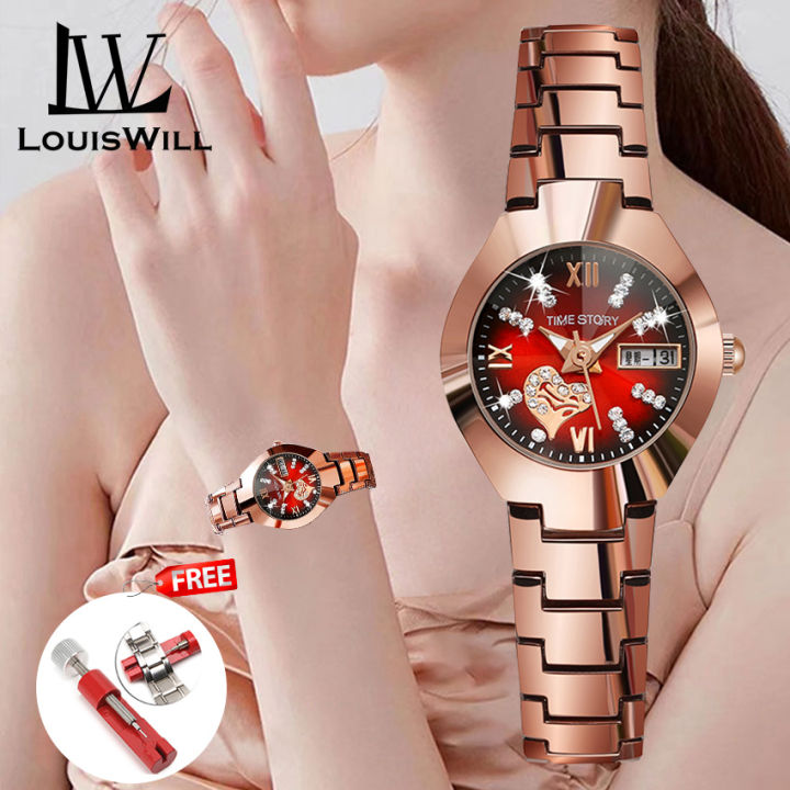 LouisWill Ladies Watch Fashion Quartz Watch Diamond Watches Steel Strap Watches 30M Waterproof Watch Thin Strap Watch Roman Numerals Dial Watches Luxury Design Watch Wristwatch With Dual Calender