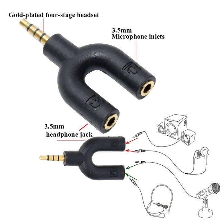 3.5mm U Shape Stereo Audio Jack Splitter Divider for Earphone Headphone 2 Way Splitter Adapter for Smartphone, Laptops