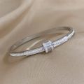 Luxury Stainless Steel Gold Color Zirconia Cylinder Bracelets Bangles for Women Fashion Girls Waterproof Jewelry Gifts. 