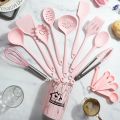 Pink 18Pcs Food Grade Silicone Kitchen Cookware Utensils Turner Spatula Measuring Spoon Practical Cooking Tool Kitchenware Set.